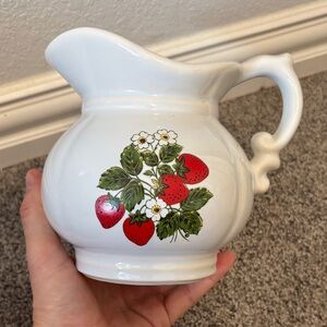 McCoy White Ceramic Pitcher with Red Strawberry Design 7528